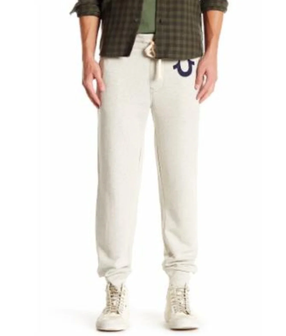 True Religion Men Classic Logo Elastic Drawstring Joggers Oatmeal Size L